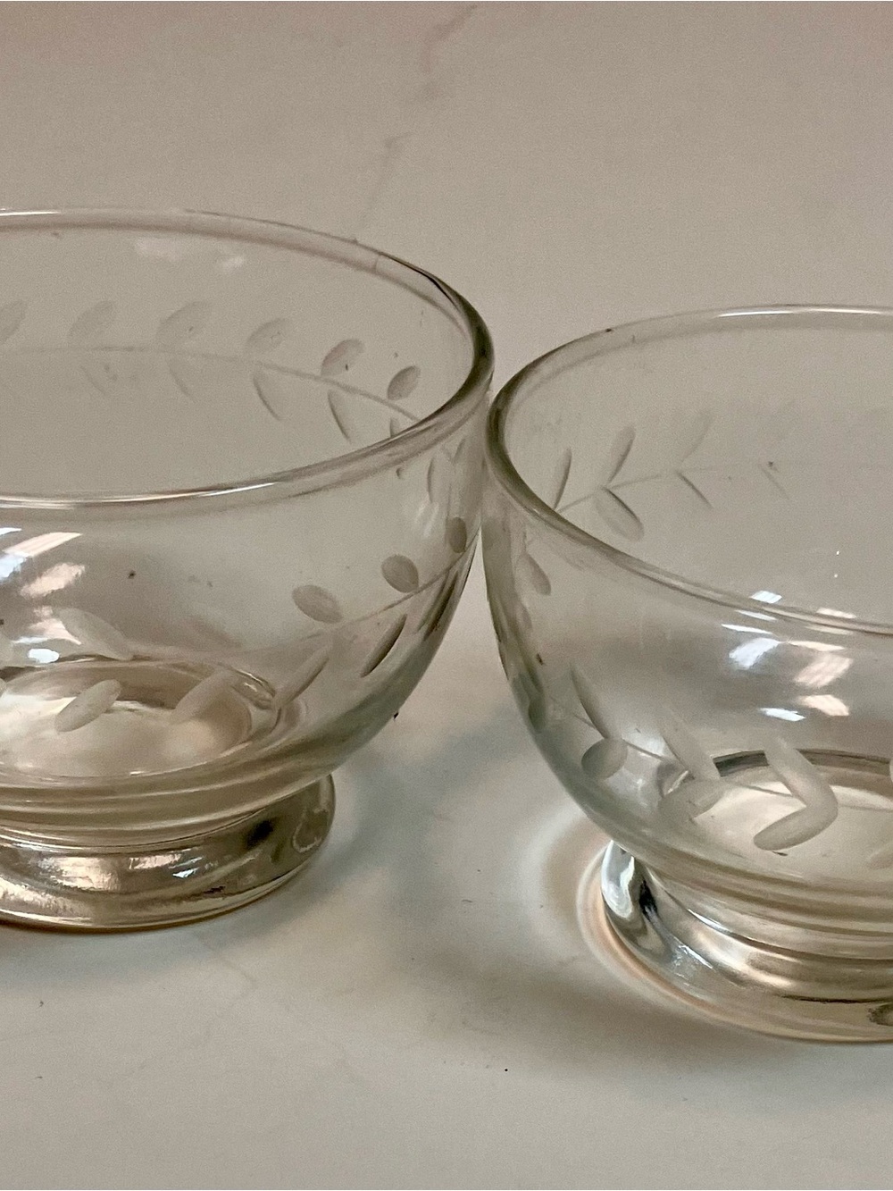 Clear Etched Glass Dessert Bowls (Set of 2)